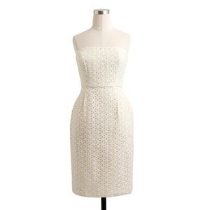 J. Crew Strapless Ella Dress in Petal Eyelet - Ivory